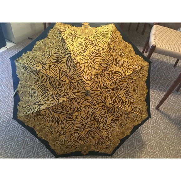 Gianni Versace VTG 1990 Black Gold Tiger umbrella - Picture 1 of 10